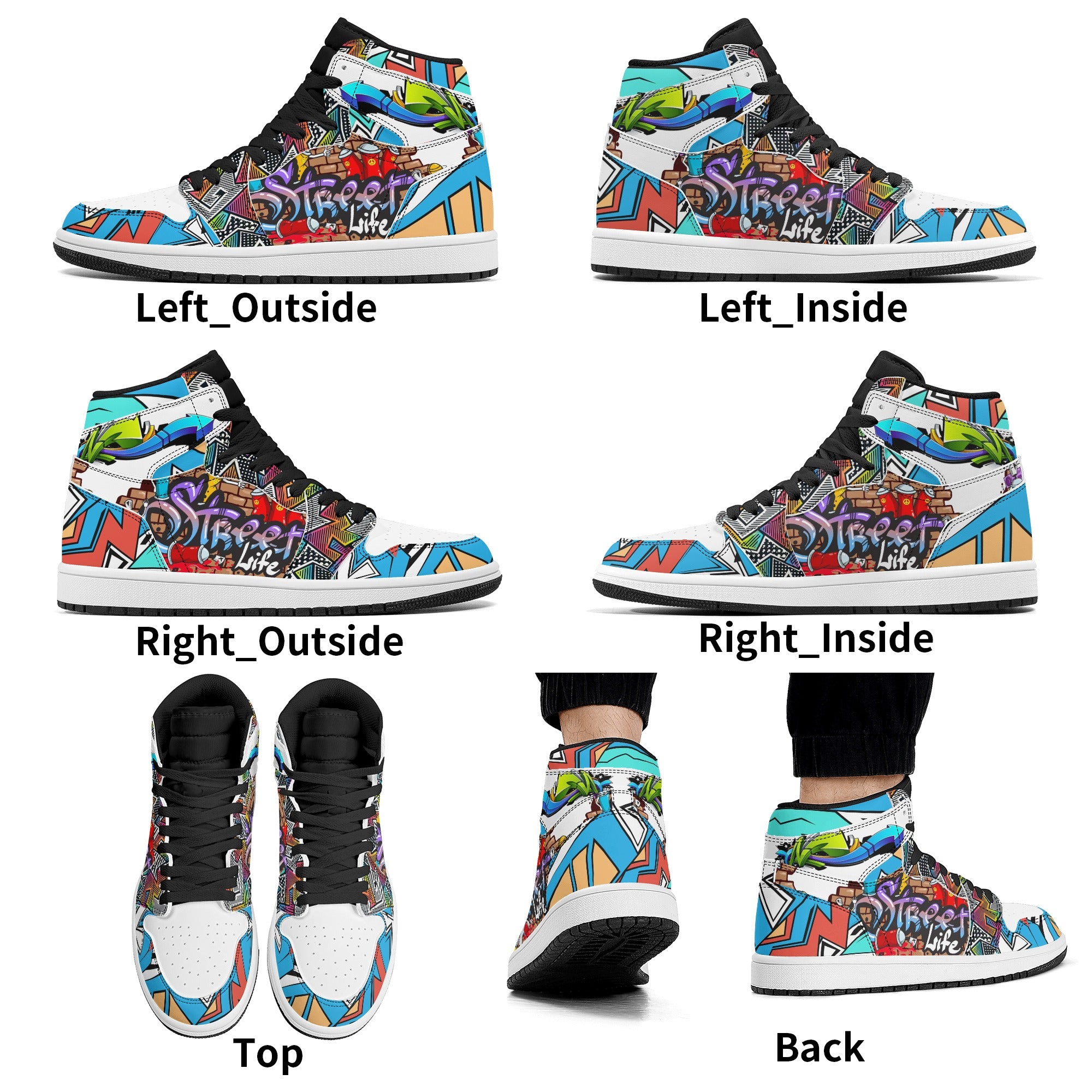 Graffiti High Top Leather Skateboard Sneakers