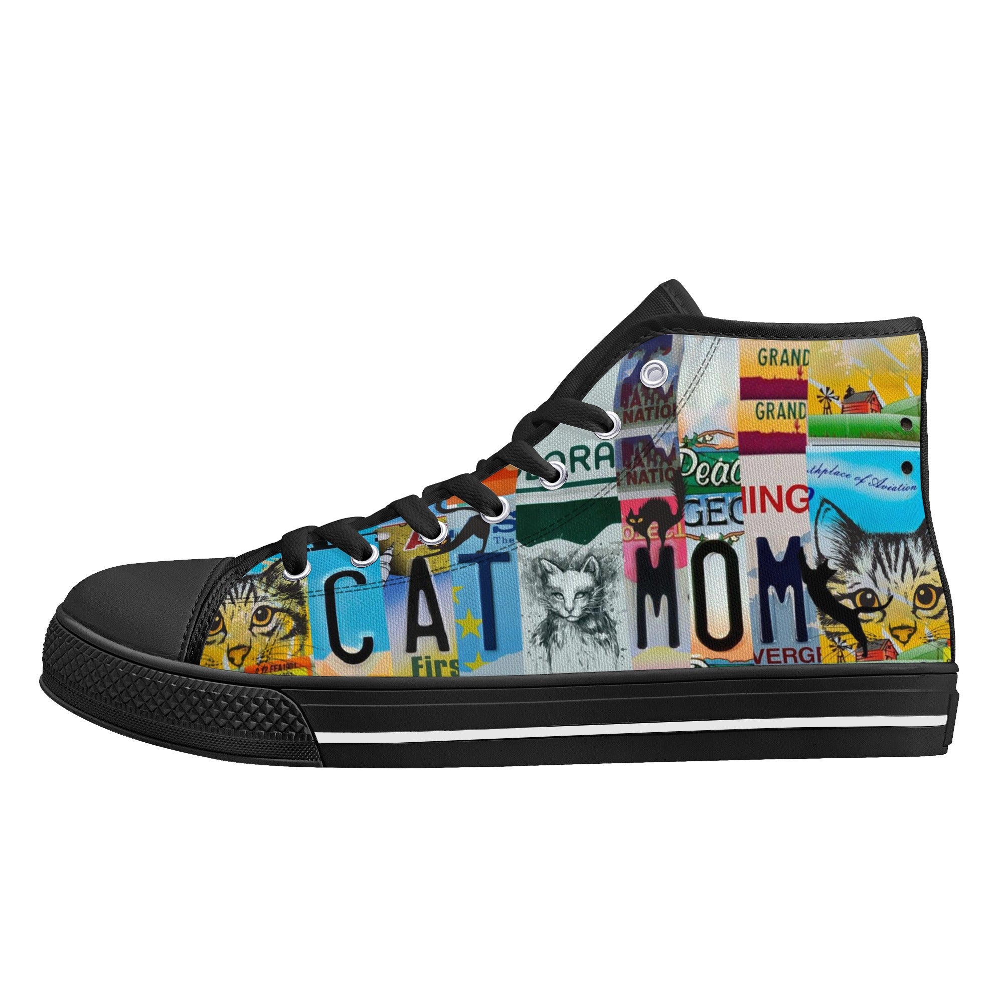 Cat Mom License Plate Womens High Top Canvas Shoes