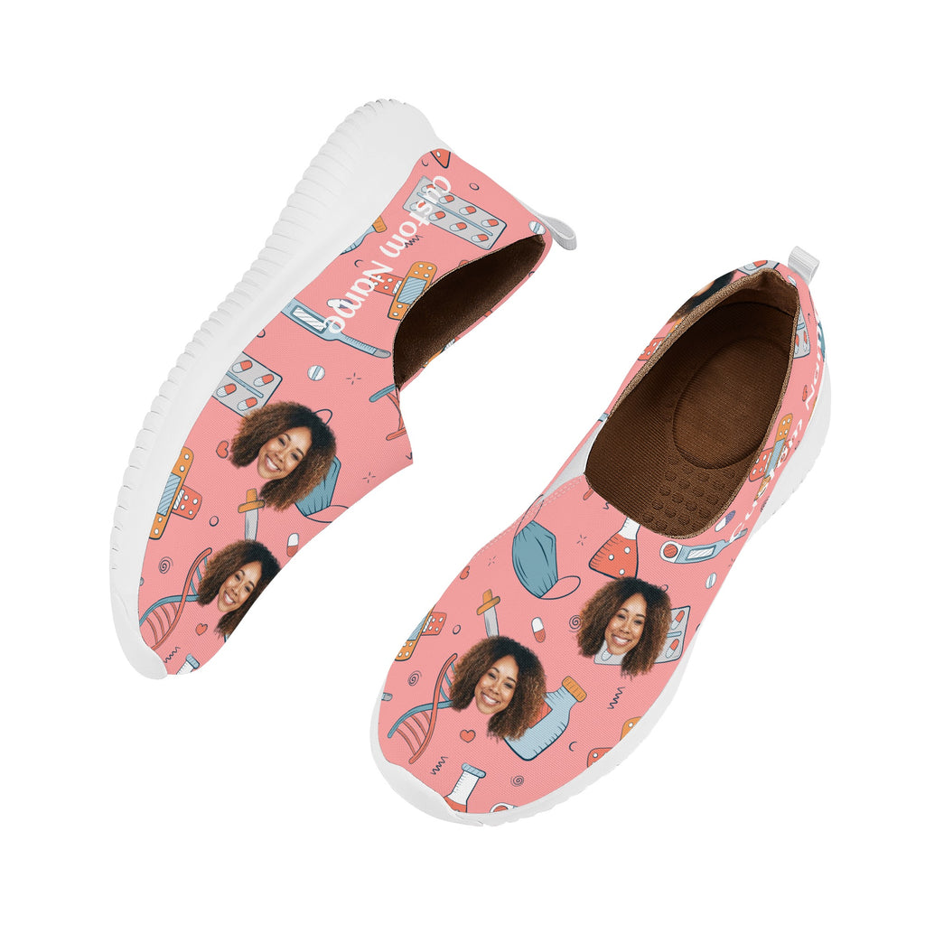 Personalized Crop Face and Name Womens Nursing Slip On Shoes