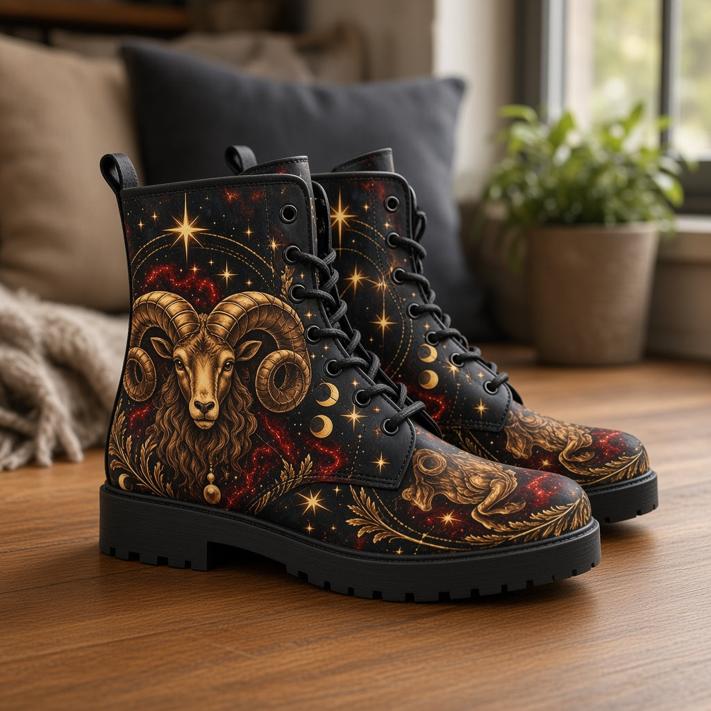 Aries Zodiac Vegan Leather Custom Boots