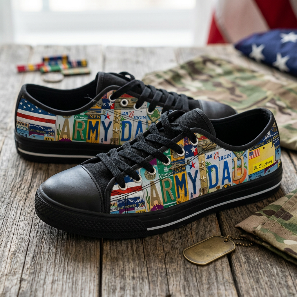 Army Dad License Plate Canvas Shoes - TrendifyCo