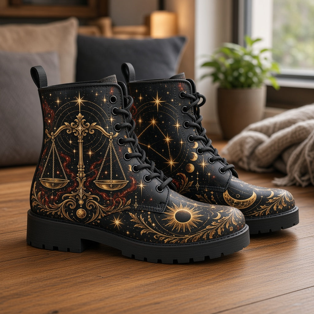 Libra Zodiac Vegan Leather Custom Boots