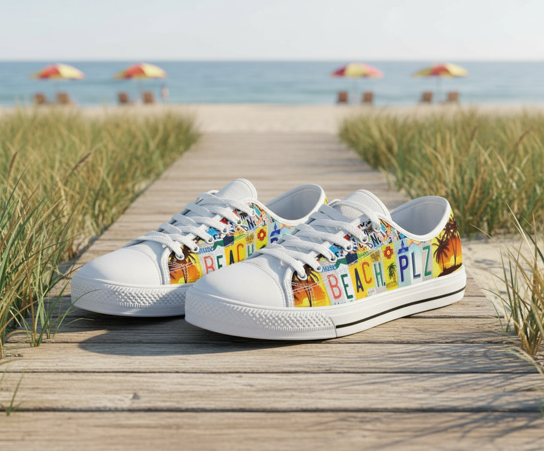 Beach, Please License Plate Shoes - TrendifyCo