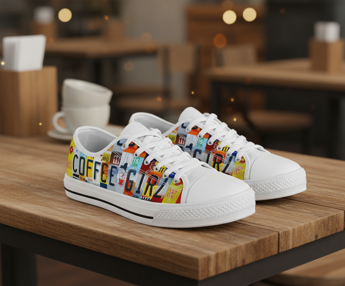 Coffee Girl License Plate Canvas Sneakers - TrendifyCo