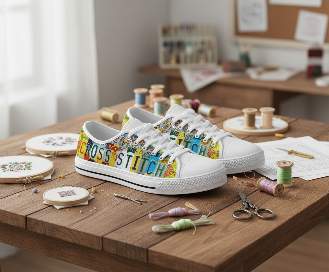Cross Stitch License Plate Shoes - TrendifyCo
