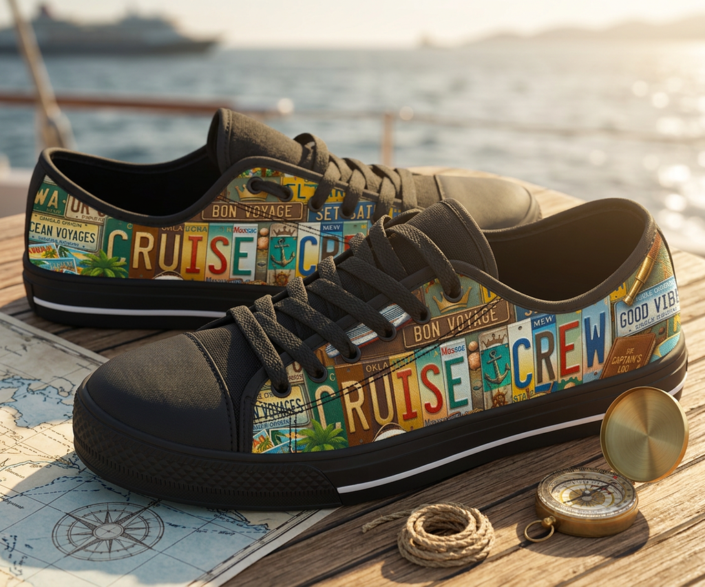 Cruise Crew License Plate Canvas Low Top Shoes - TrendifyCo