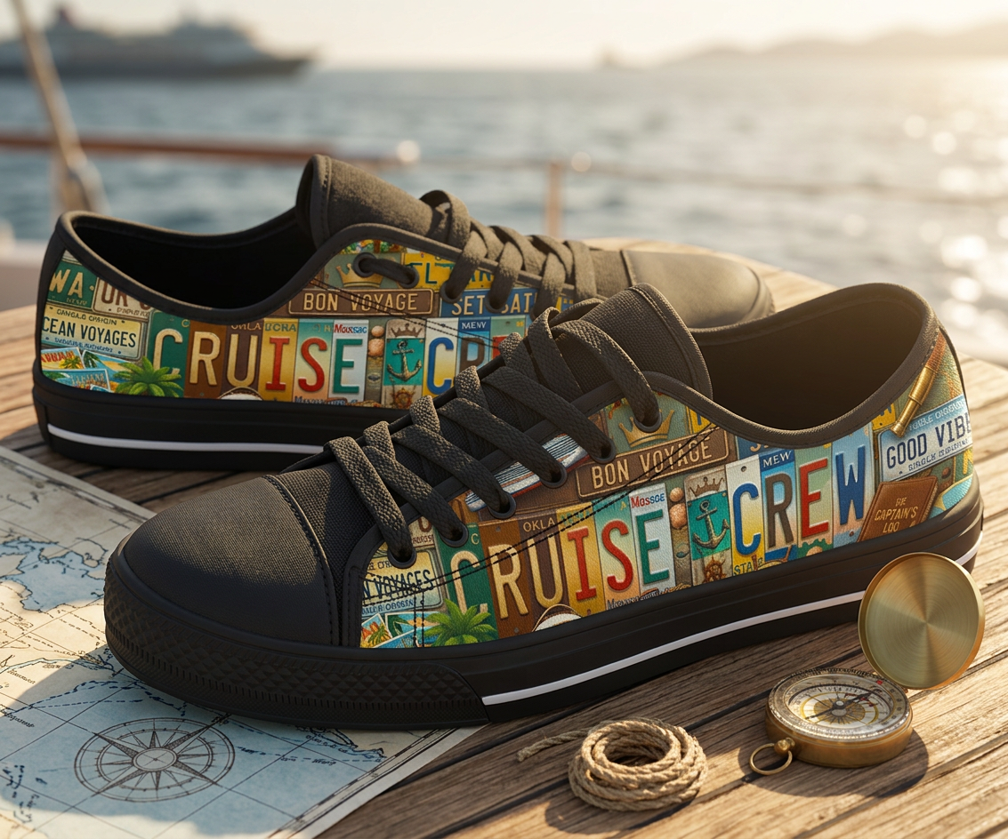 Cruise Crew License Plate Canvas Low Top Shoes - TrendifyCo