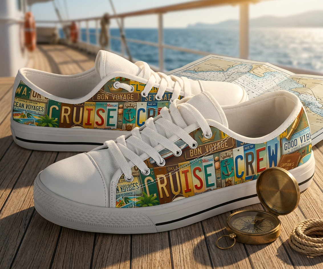 Cruise Crew License Plate Canvas Low Top Shoes - TrendifyCo