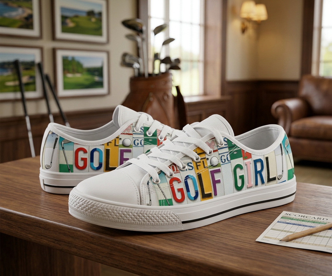 Golf Girl License Plate Canvas Low Top Shoes - TrendifyCo