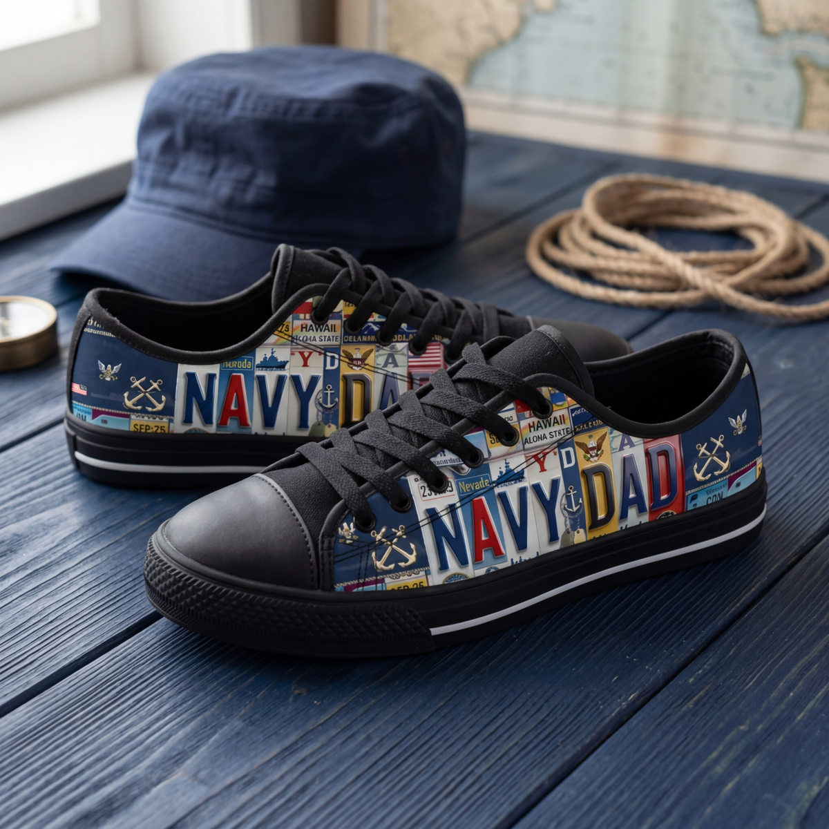 Navy Dad License Plate Canvas Shoes - TrendifyCo