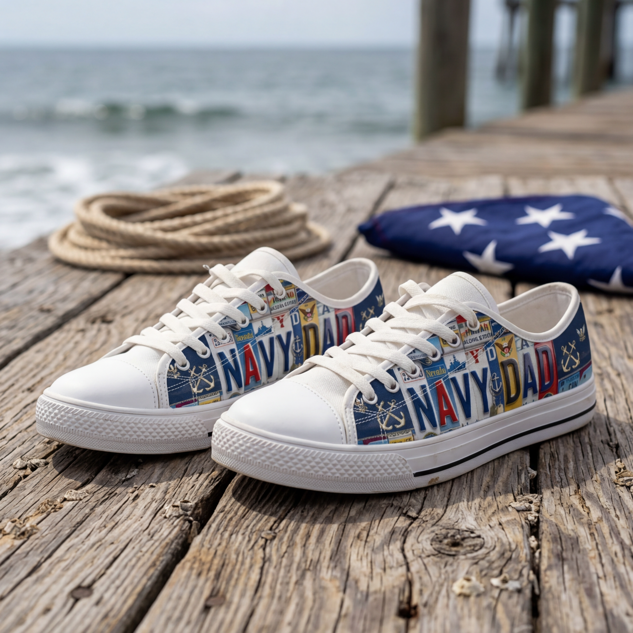 Navy Dad License Plate Canvas Shoes - TrendifyCo