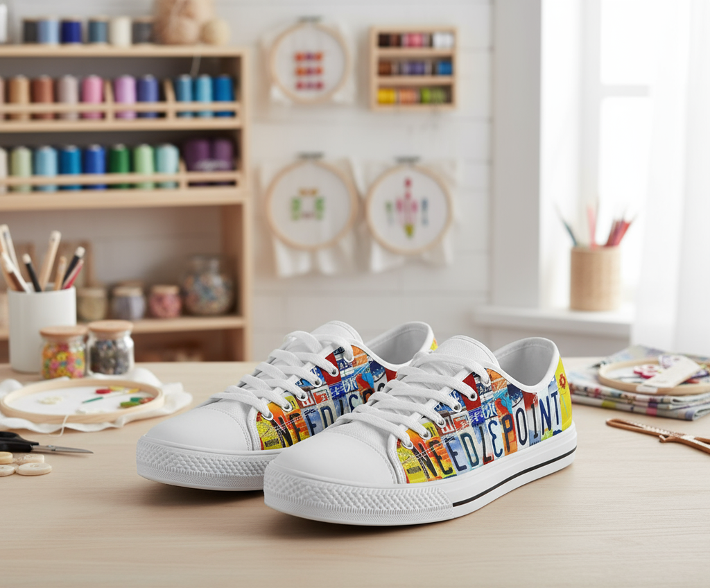 Needlepoint License Plate Shoes - TrendifyCo