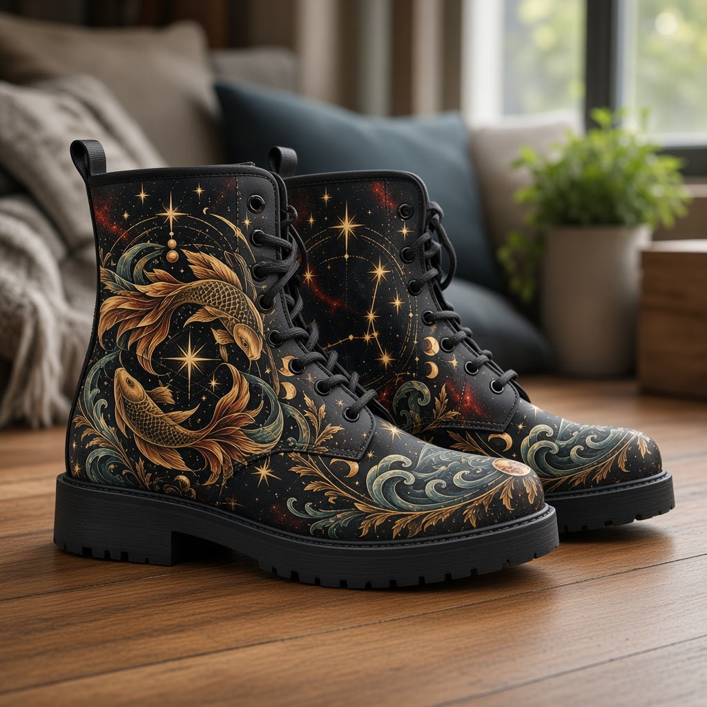 Pisces Zodiac Vegan Leather Custom Boots