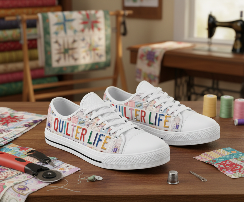 Quilter Life License Plate Sneakers - TrendifyCo