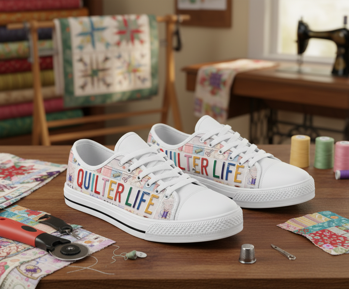 Quilter Life License Plate Sneakers - TrendifyCo