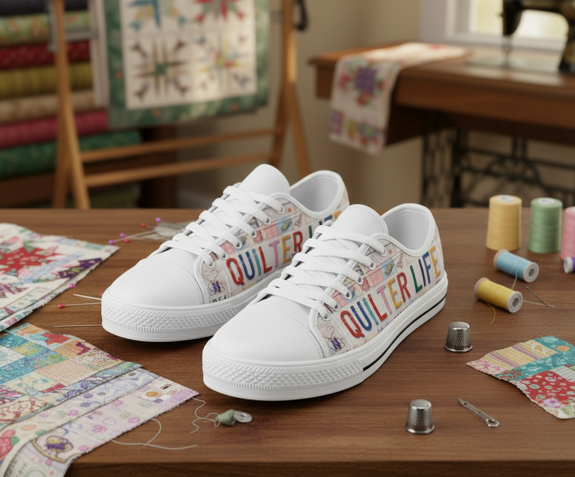 Quilter Life License Plate Sneakers - TrendifyCo