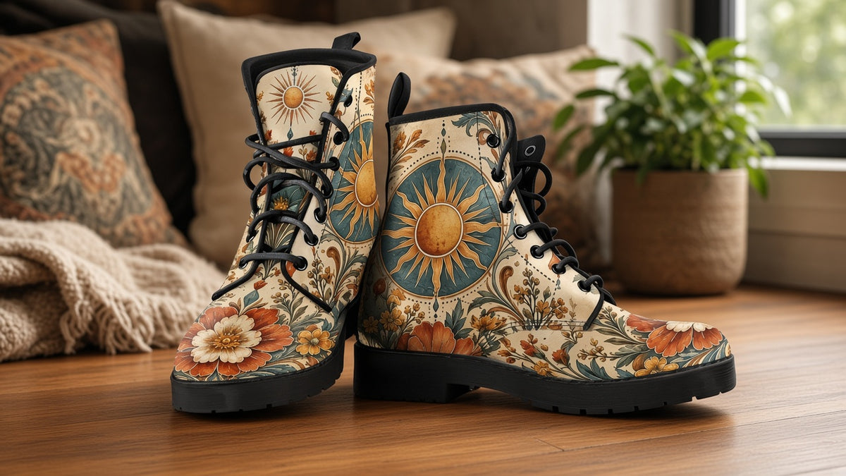 Boho Print Vegan Leather Lace-Up Boots