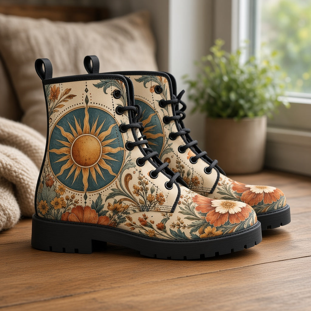 Boho Print Vegan Leather Lace-Up Boots