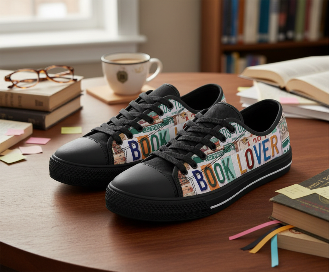 Book Lover License Plate Sneakers - TrendifyCo