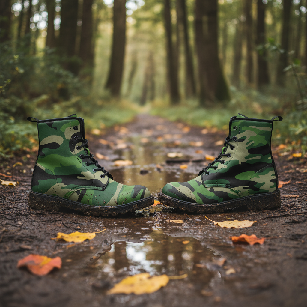 Green Camo - Vegan Leather Boots - TrendifyCo