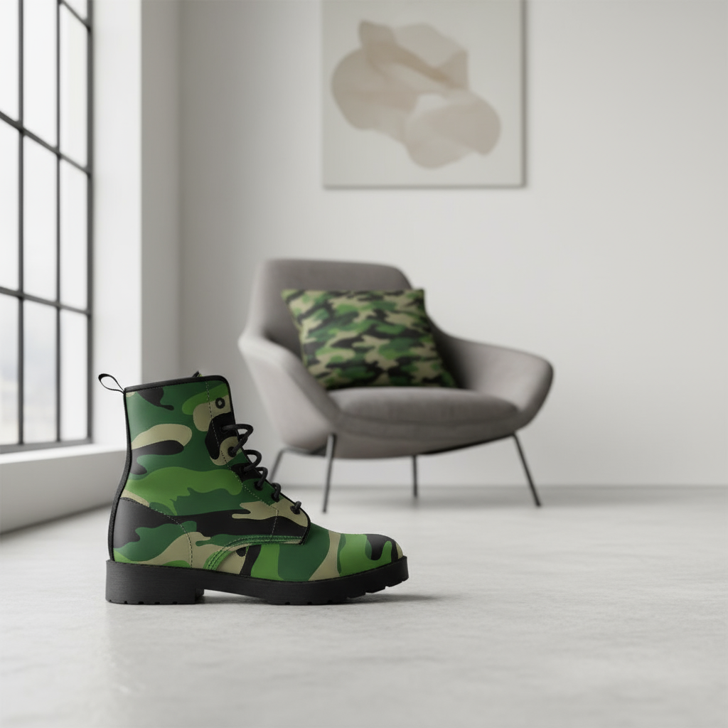 Green Camo - Vegan Leather Boots - TrendifyCo