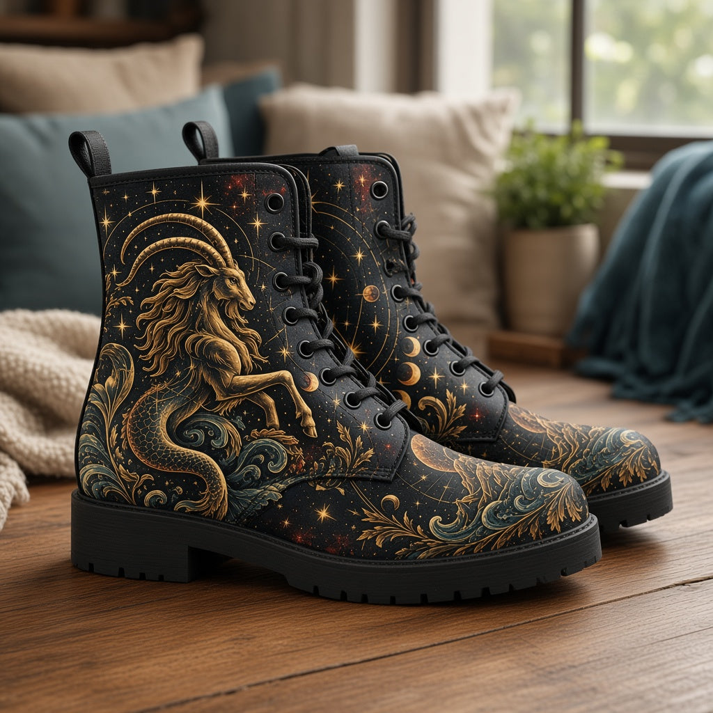 Capricorn Zodiac Vegan Leather Custom Boots