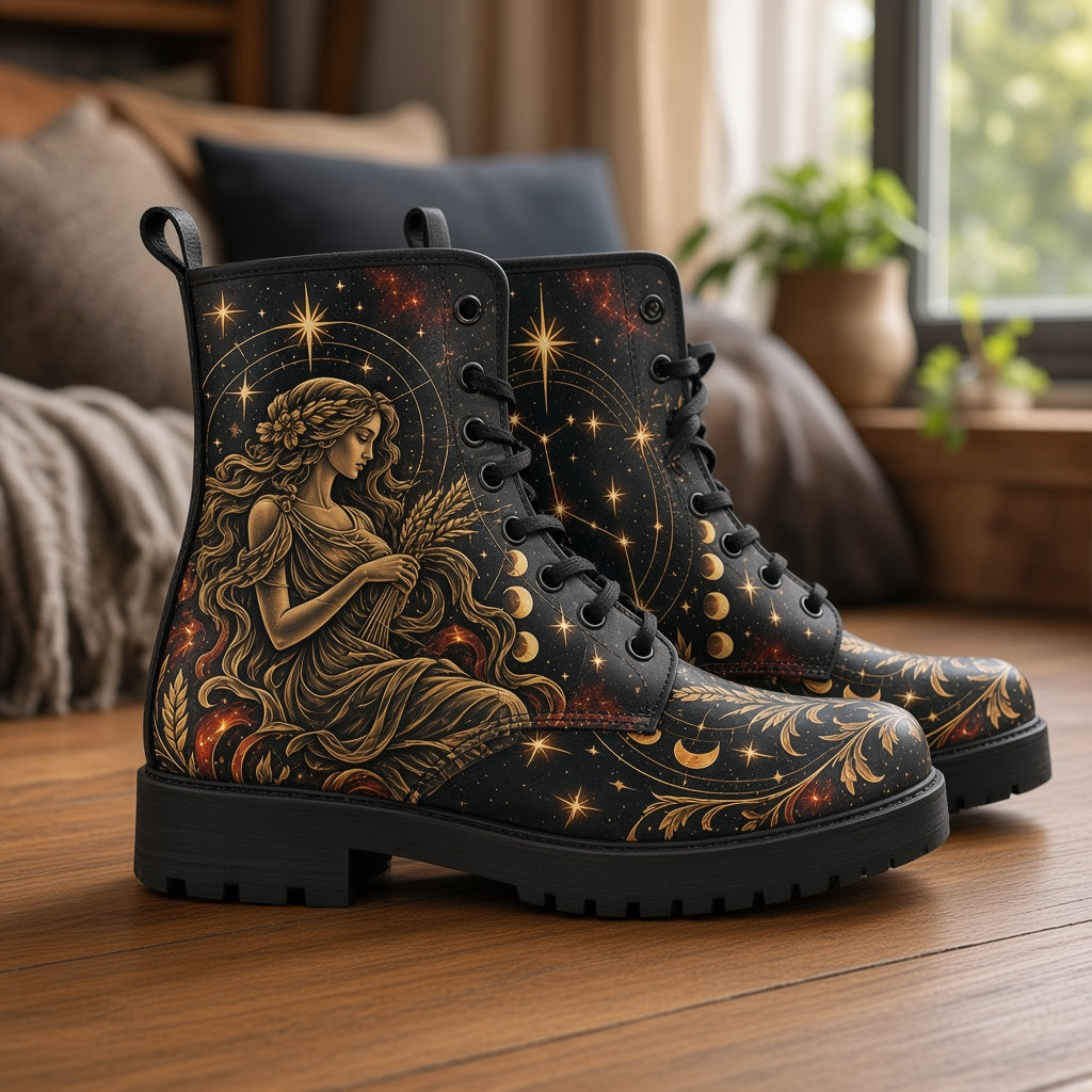 Virgo Zodiac Vegan Leather Custom Boots