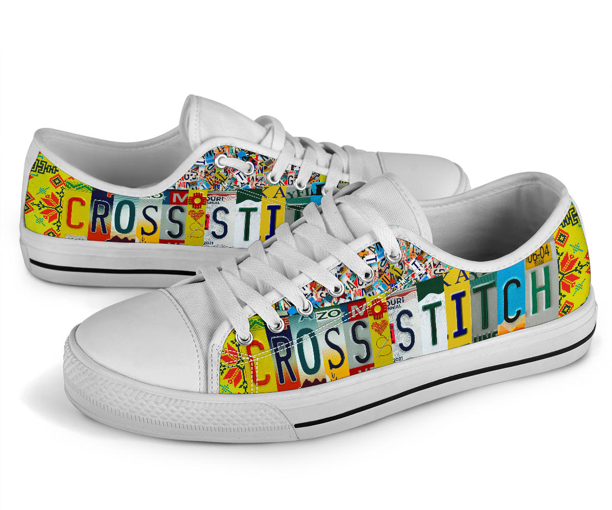 Cross Stitch License Plate Shoes