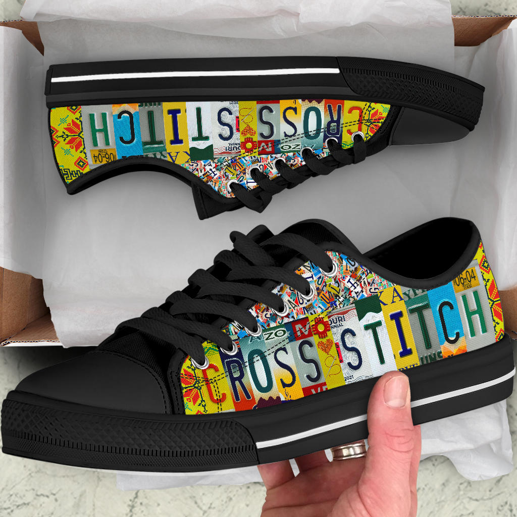 Cross Stitch License Plate Shoes