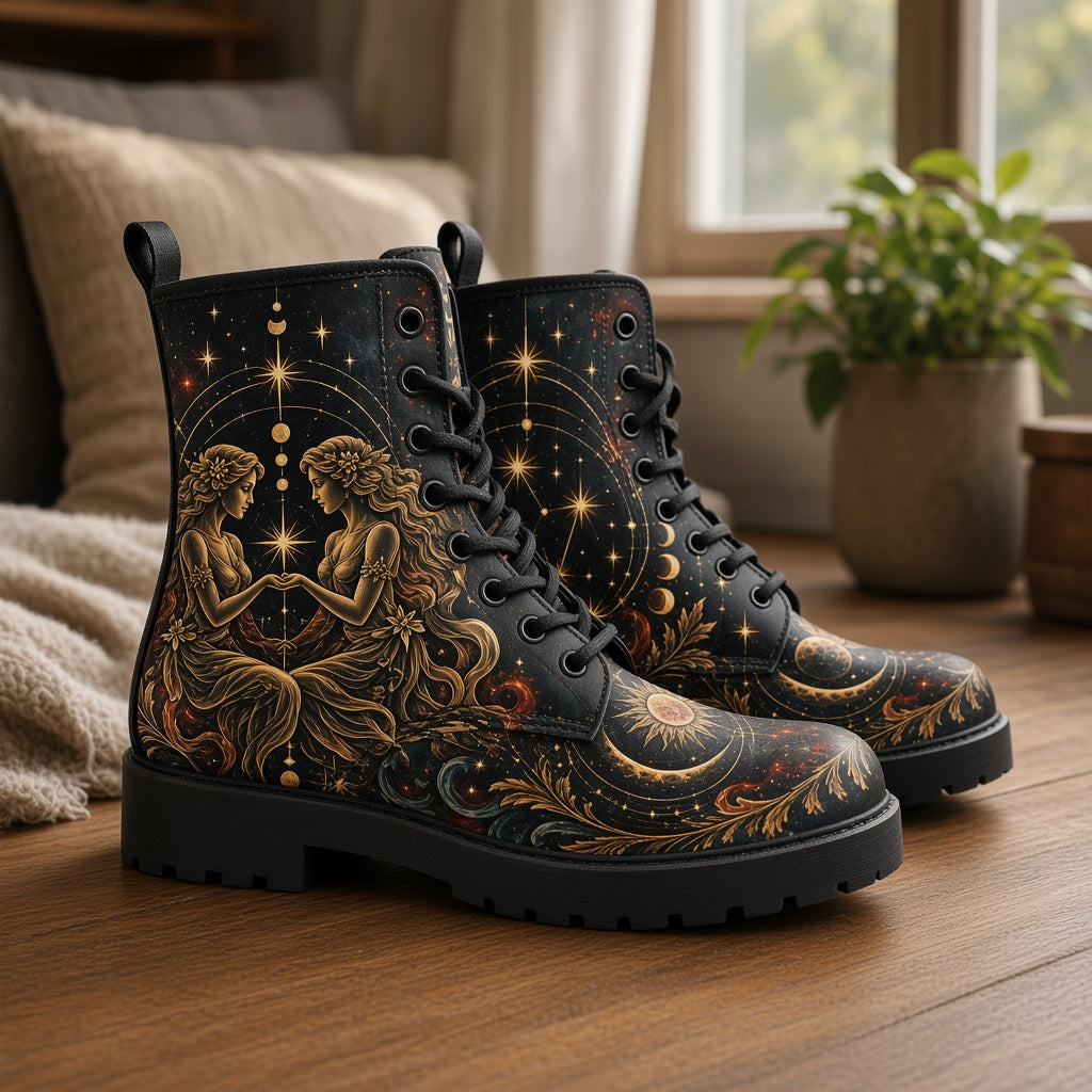 Gemini Zodiac Vegan Custom Leather Boots