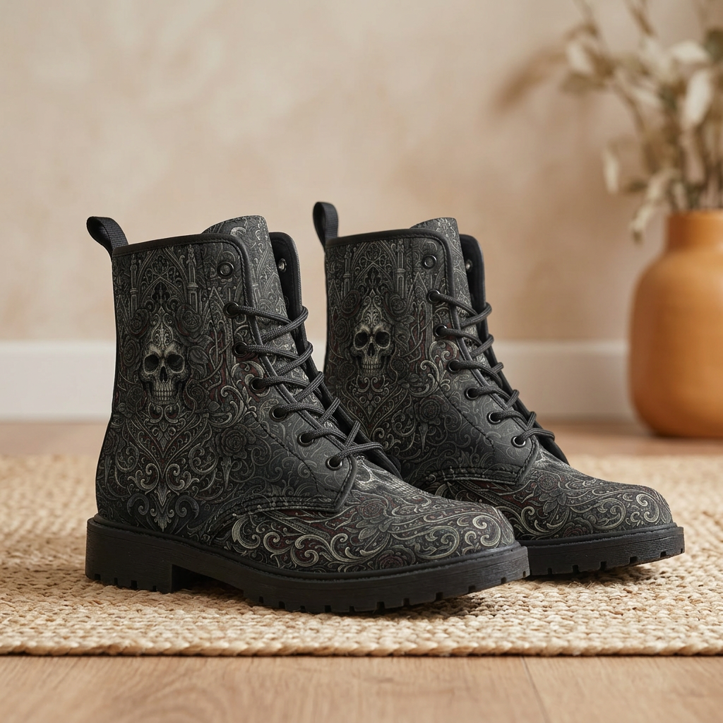 Gothic Skull Vegan Leather Boots