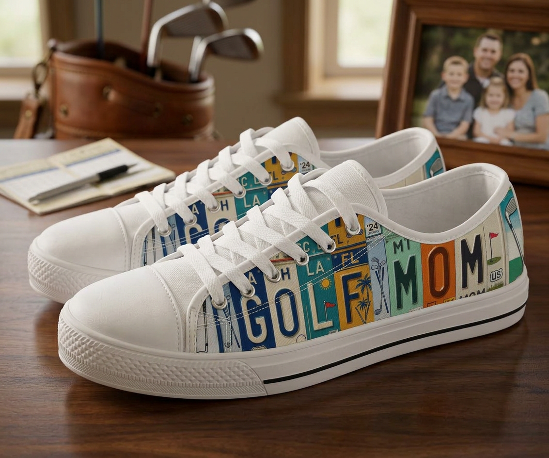 Golf Mom License Plate Canvas Low Top Shoes - TrendifyCo