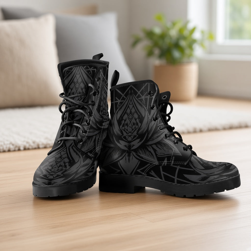 Lotus Flower Vegan Leather Boots