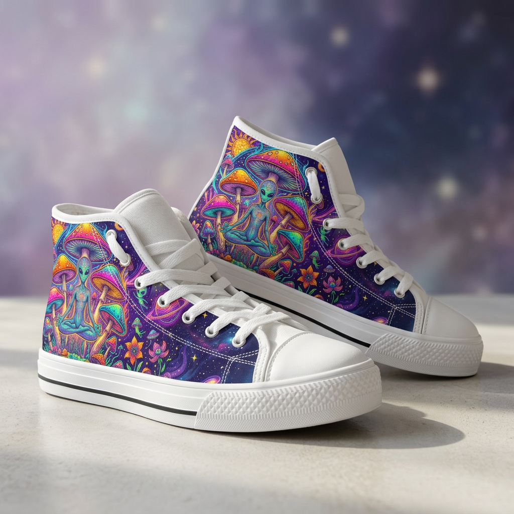 Alien Mushroom Canvas High Top Shoes