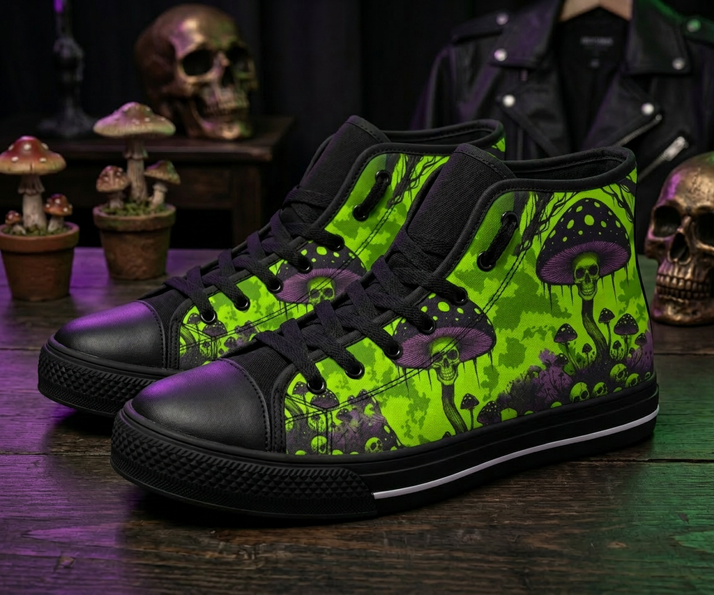 Skull and Mushroom Canvas High Top Shoes