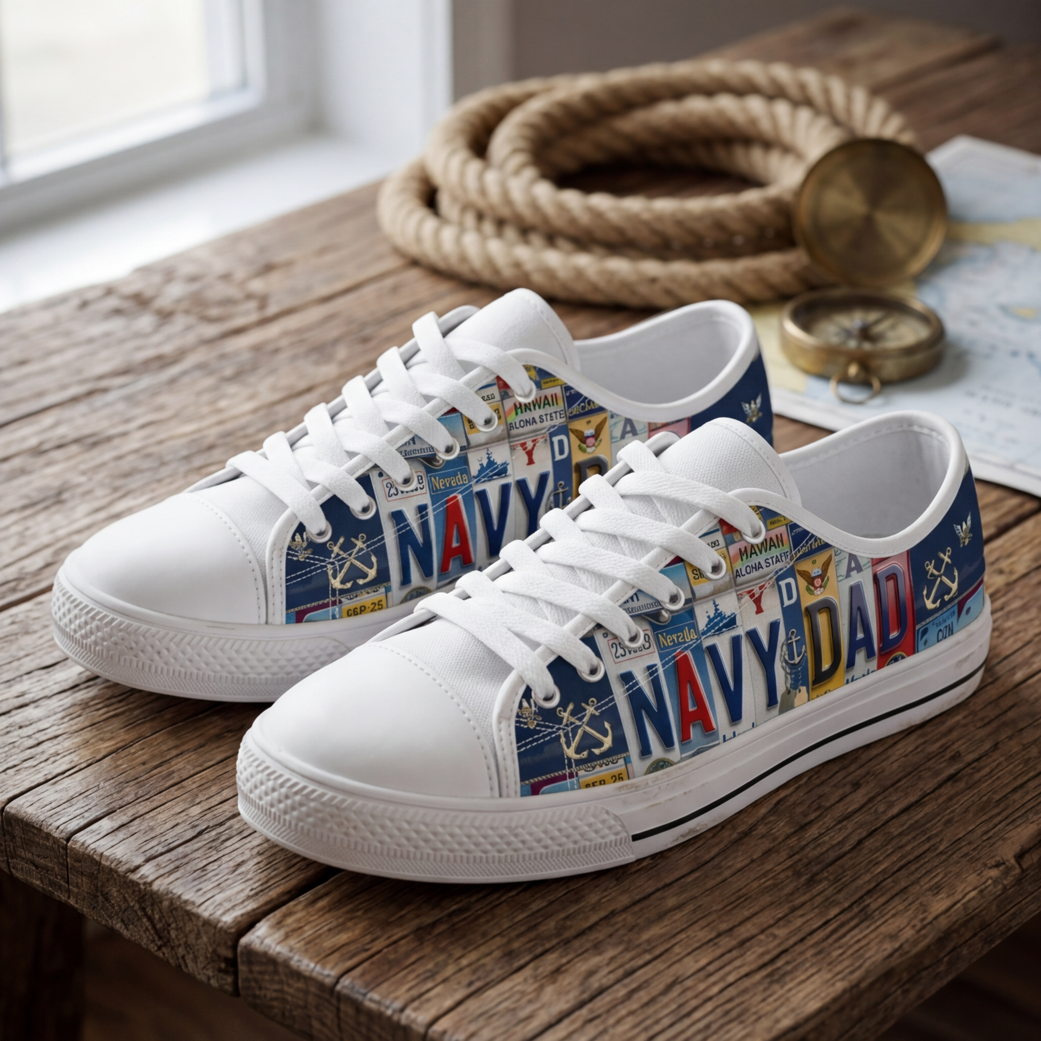 Navy Dad License Plate Canvas Shoes - TrendifyCo