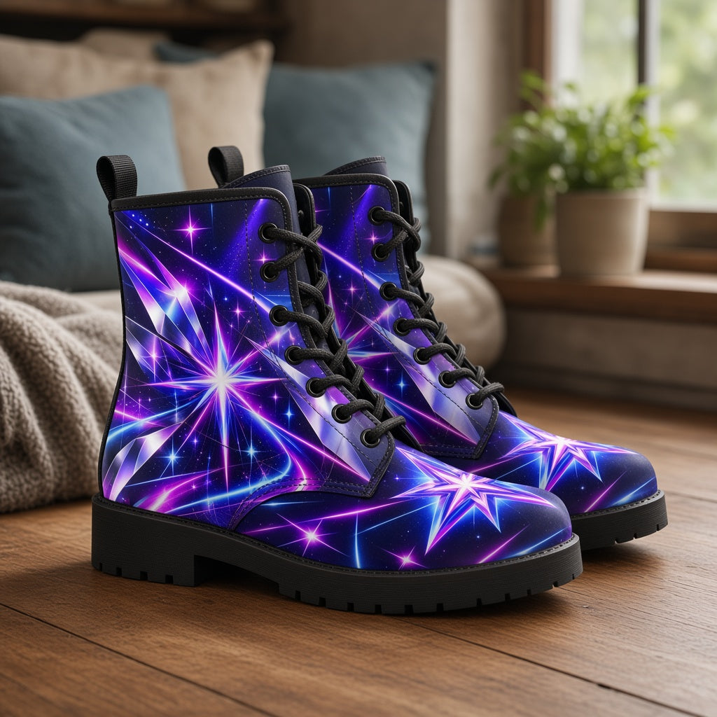 Neon Galaxy Starburst Vegan Leather Boots