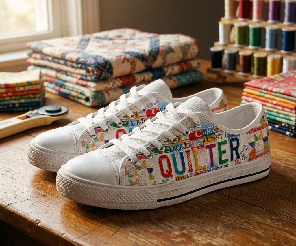 Quilter License Plate Canvas Low Top Shoes - TrendifyCo