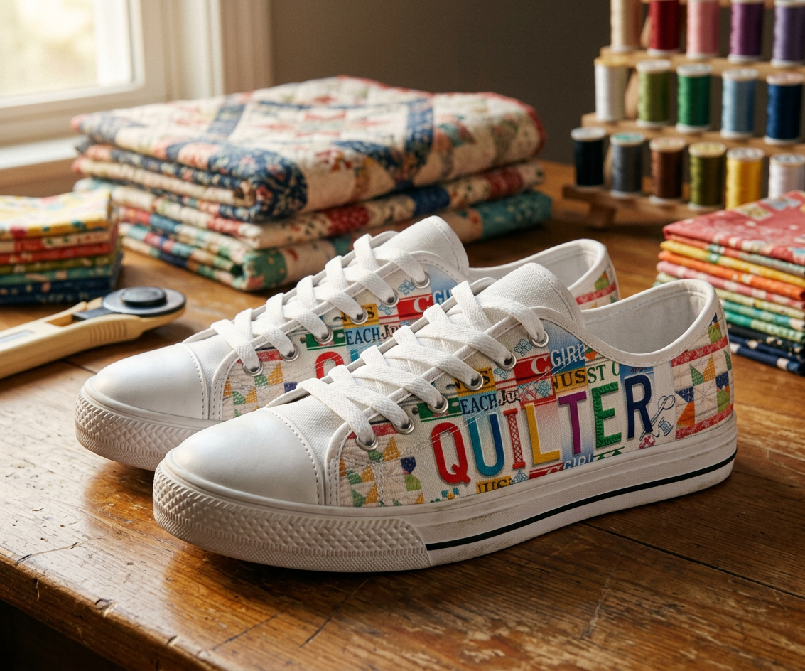 Quilter License Plate Canvas Low Top Shoes - TrendifyCo