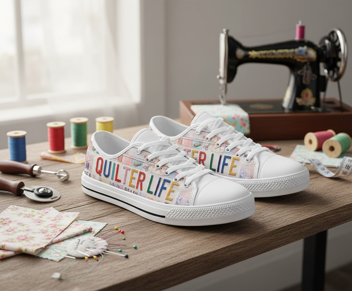 Quilter Life License Plate Sneakers - TrendifyCo