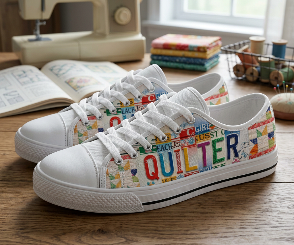 Quilter License Plate Canvas Low Top Shoes - TrendifyCo