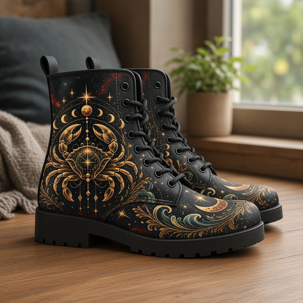 Cancer Zodiac Vegan Leather Boots