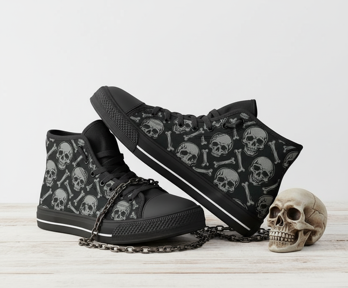 Skull and Bones Canvas High Top Shoes