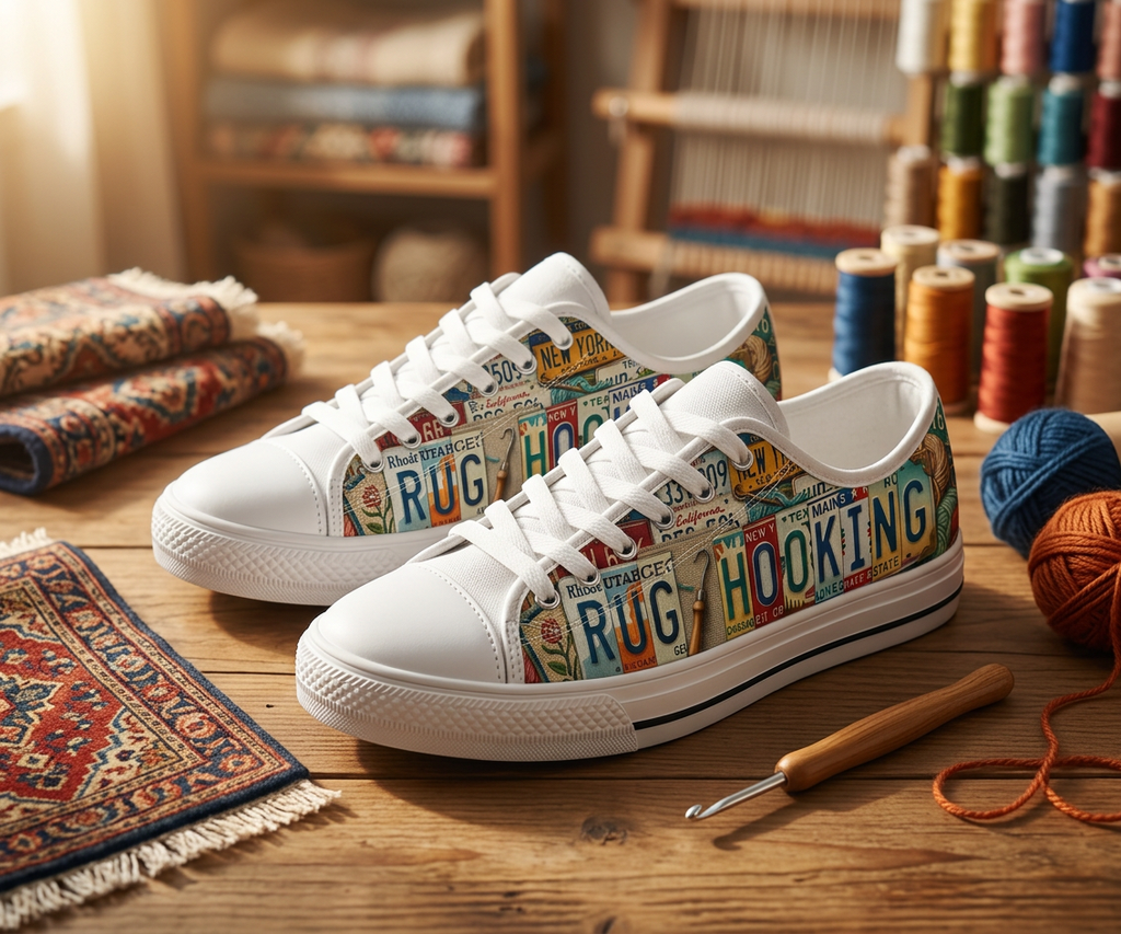 Rug Hooking License Plate Canvas Sneakers - TrendifyCo