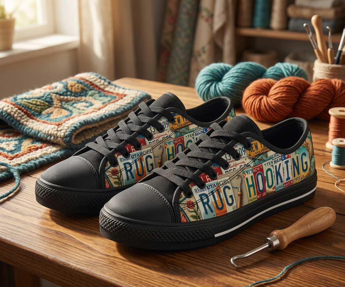 Rug Hooking License Plate Canvas Sneakers - TrendifyCo