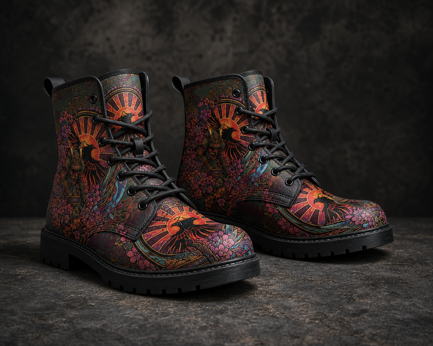 Cherry Blossom Samurai Vegan Leather Boots - TrendifyCo