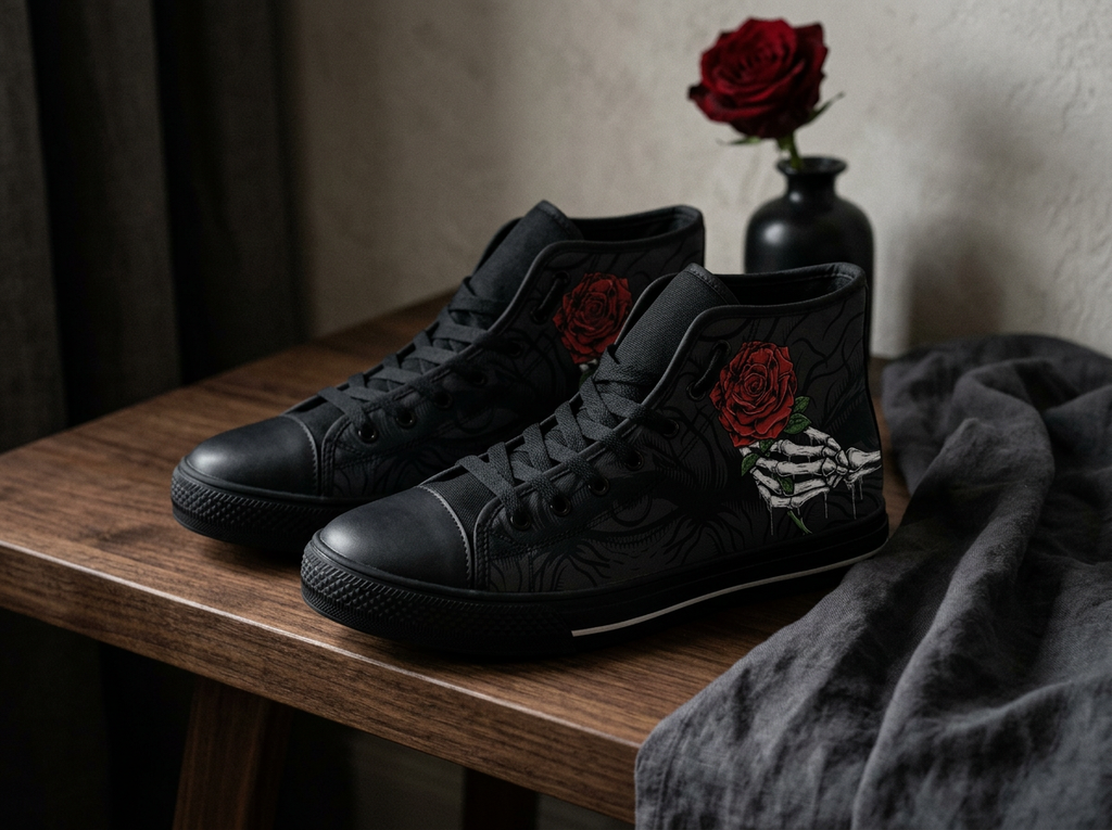 Skull Hand and Rose High-Top Shoes - TrendifyCo