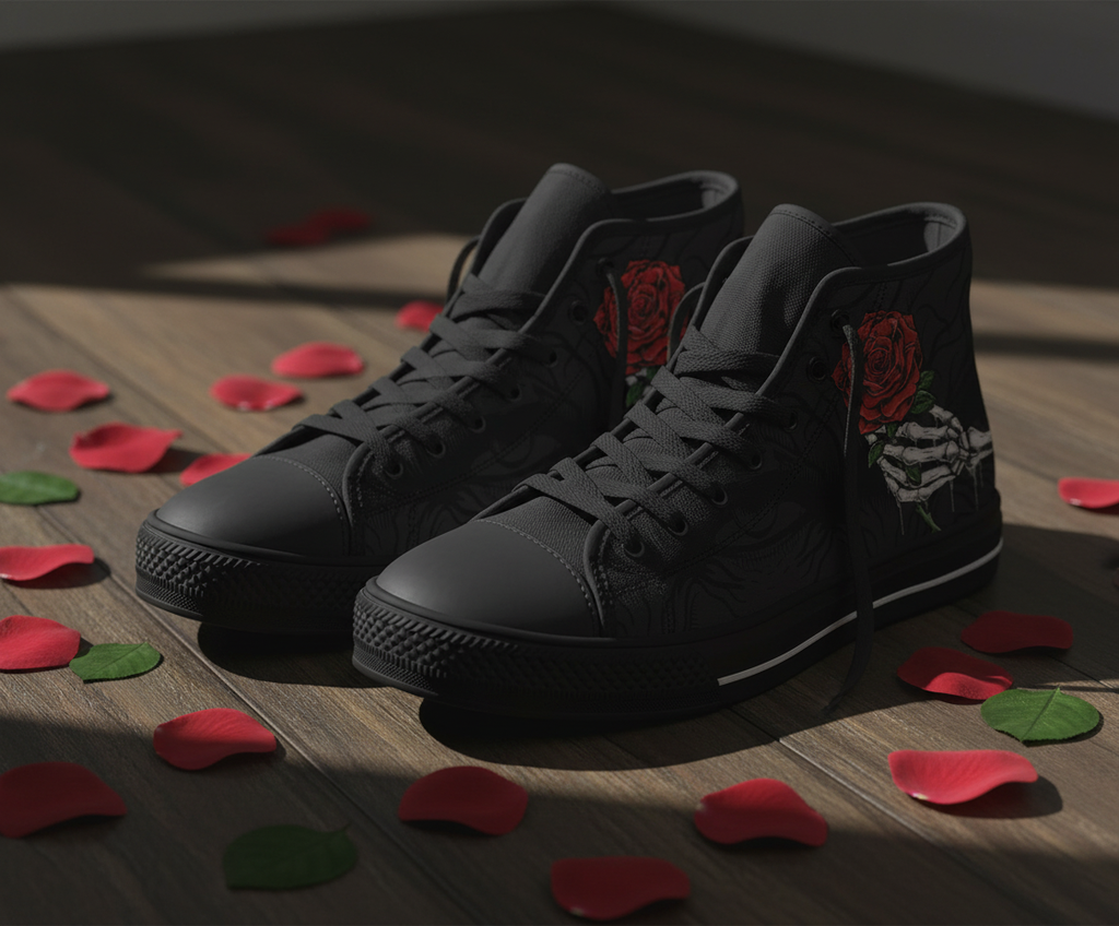 Skull Hand and Rose High-Top Shoes - TrendifyCo