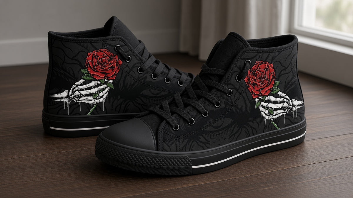 Skull Hand and Rose High-Top Shoes - TrendifyCo