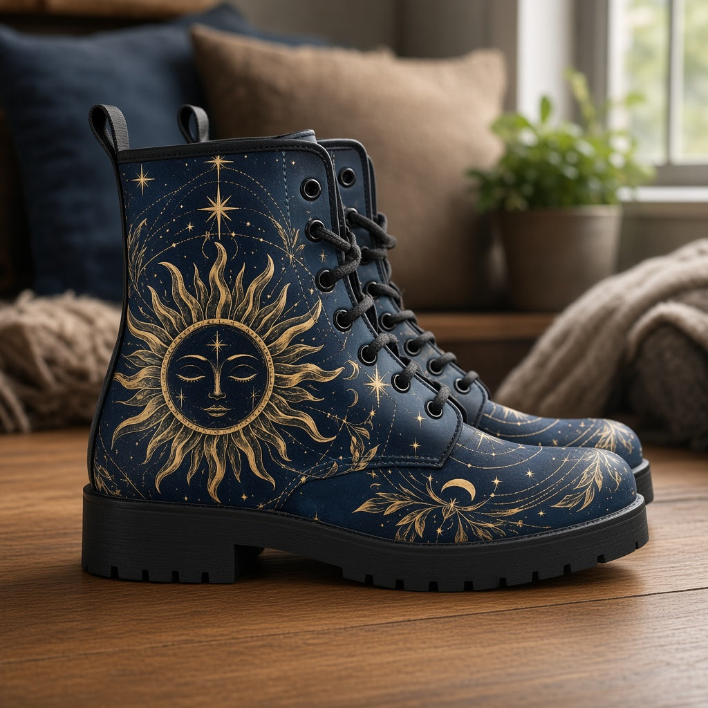 Sun and Moon Vegan Leather Lace-Up Boots